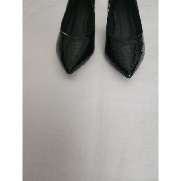 ASOS Design Women's Black Mock Croc Faux Leather Block Heel Court Shoes Size 7 - Picture 13 of 13